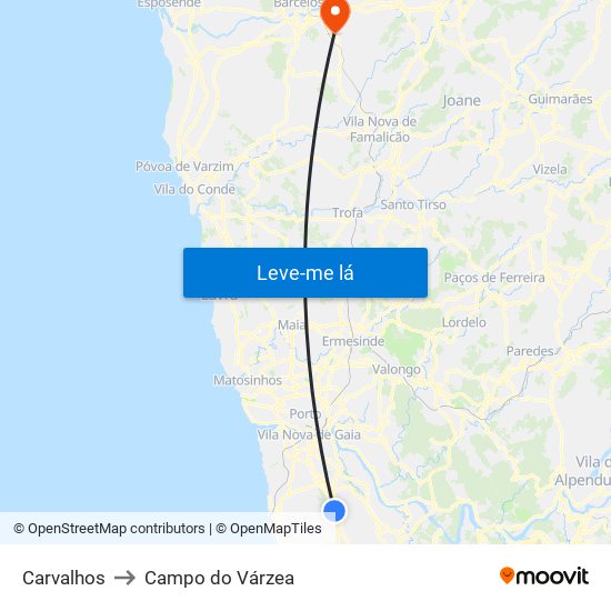 Carvalhos to Campo do Várzea map