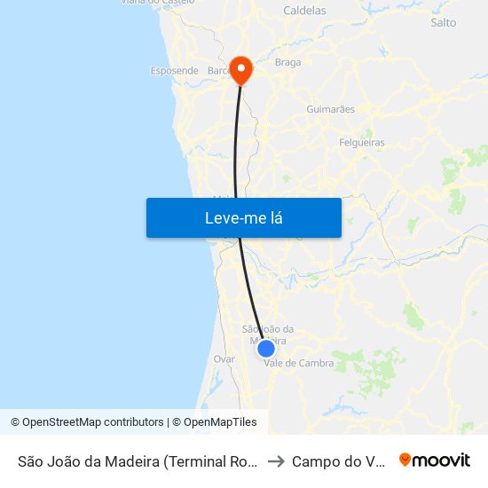 São João da Madeira (Terminal Rodoviário) to Campo do Várzea map