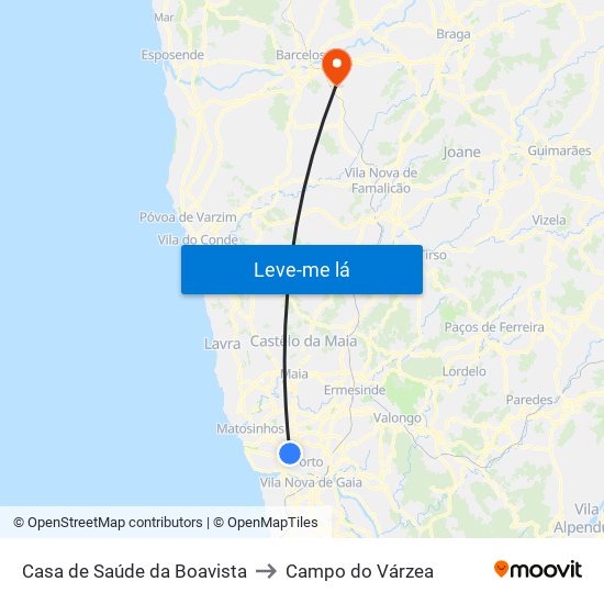 Casa de Saúde da Boavista to Campo do Várzea map