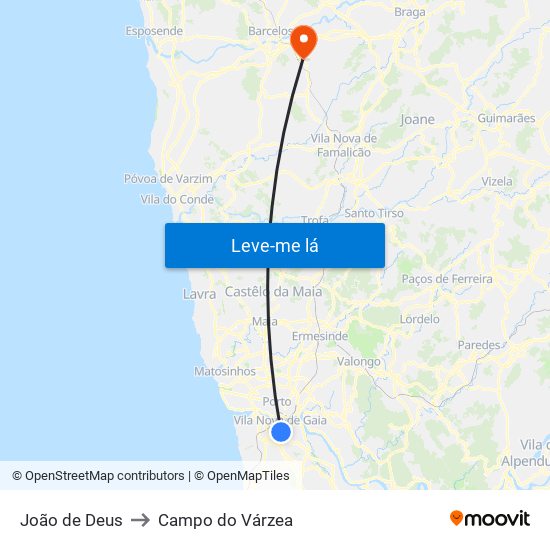 João de Deus to Campo do Várzea map