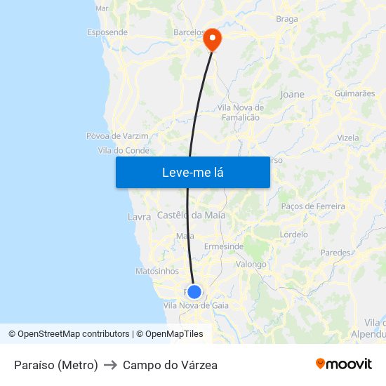 Paraíso (Metro) to Campo do Várzea map
