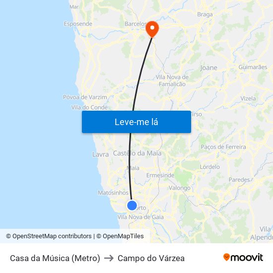 Casa da Música (Metro) to Campo do Várzea map