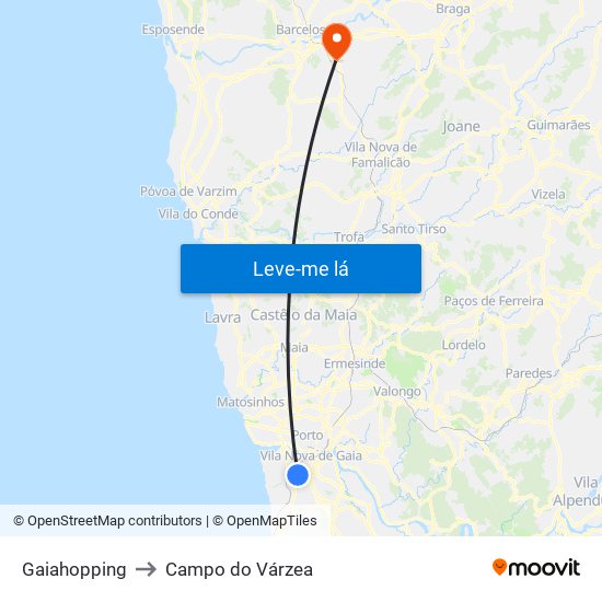 Gaiahopping to Campo do Várzea map