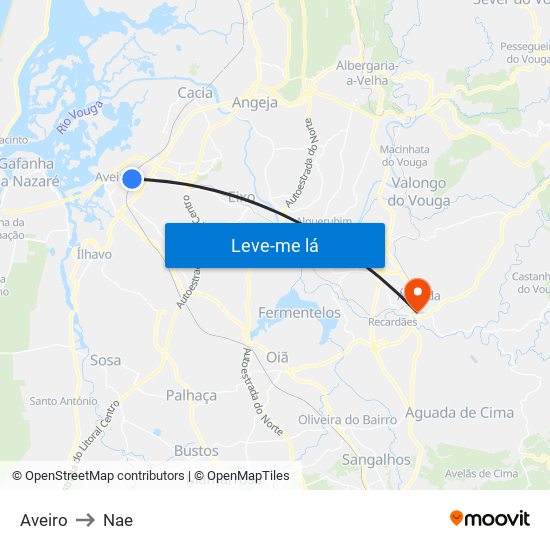 Aveiro to Nae map