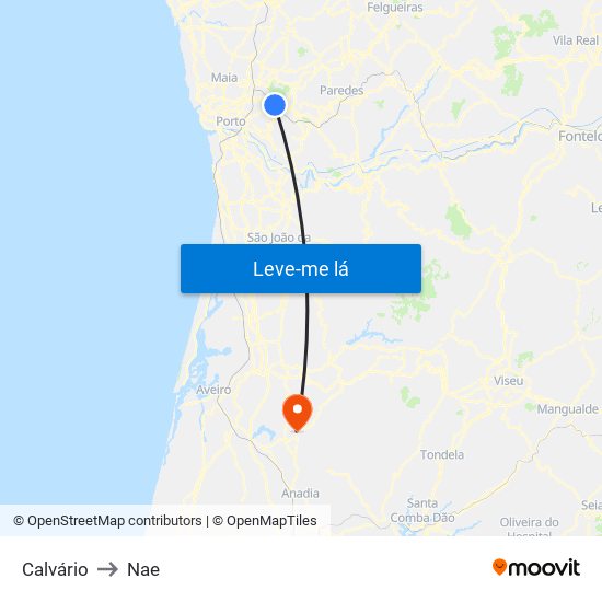 Calvário to Nae map