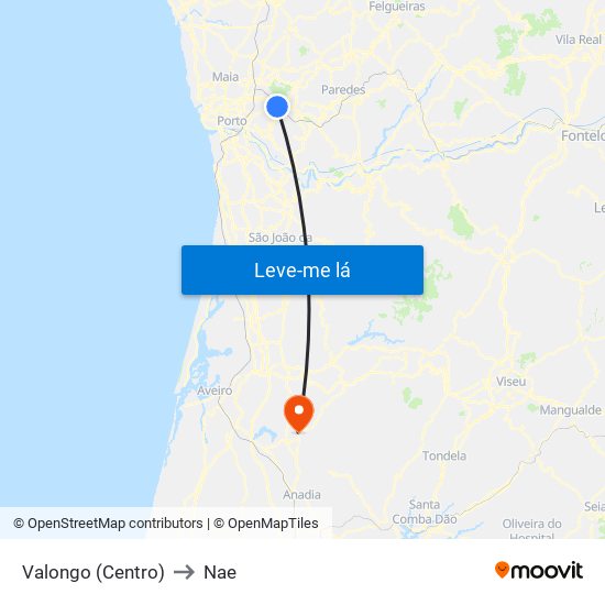 Valongo (Centro) to Nae map