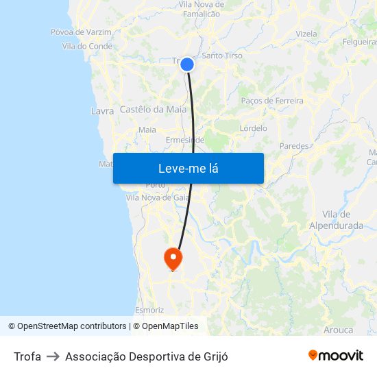 Trofa to Associação Desportiva de Grijó map