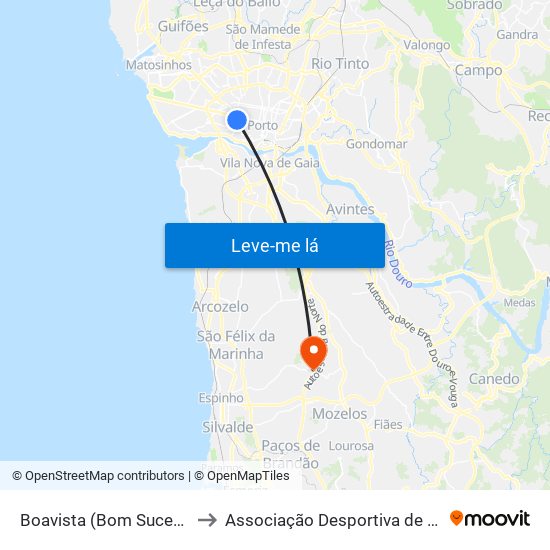 Boavista (Bom Sucesso) to Associação Desportiva de Grijó map