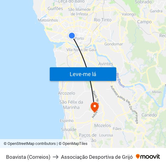 Boavista (Correios) to Associação Desportiva de Grijó map