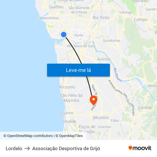 Lordelo to Associação Desportiva de Grijó map