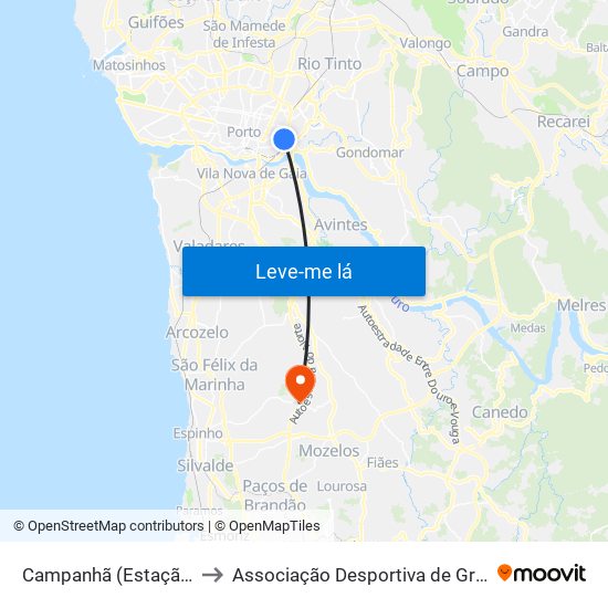 Campanhã (Estação) to Associação Desportiva de Grijó map