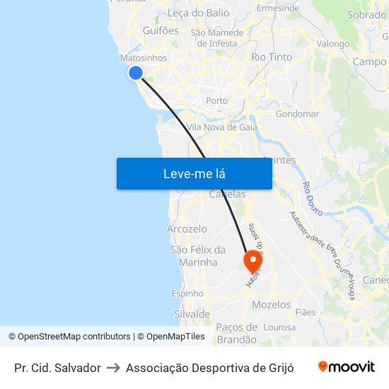 Pr. Cid. Salvador to Associação Desportiva de Grijó map