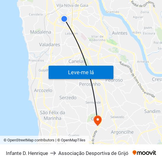 Infante D. Henrique to Associação Desportiva de Grijó map