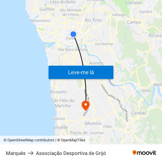 Marquês to Associação Desportiva de Grijó map