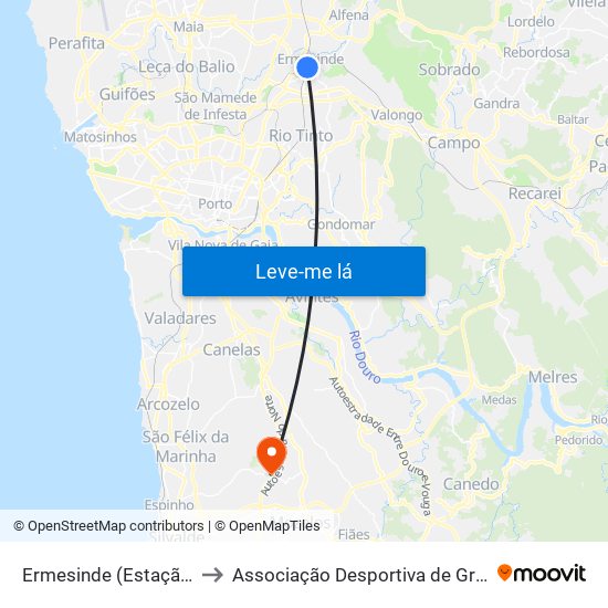 Ermesinde (Estação) to Associação Desportiva de Grijó map
