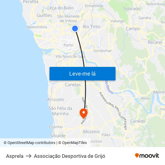 Asprela to Associação Desportiva de Grijó map