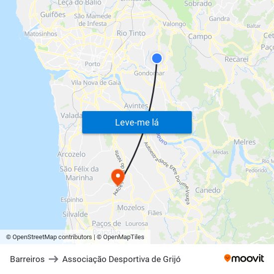 Barreiros to Associação Desportiva de Grijó map