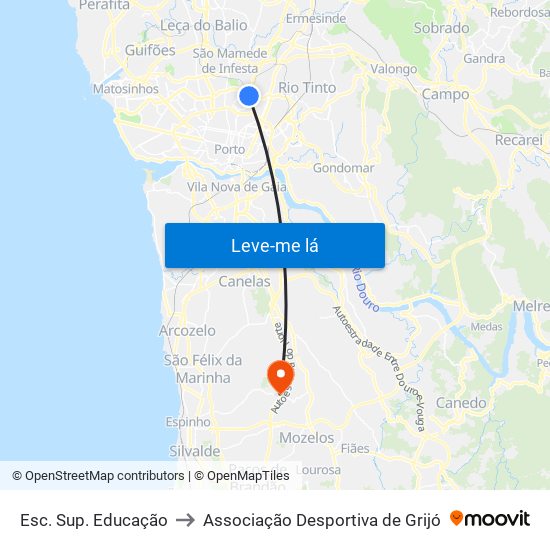 Esc. Sup. Educação to Associação Desportiva de Grijó map