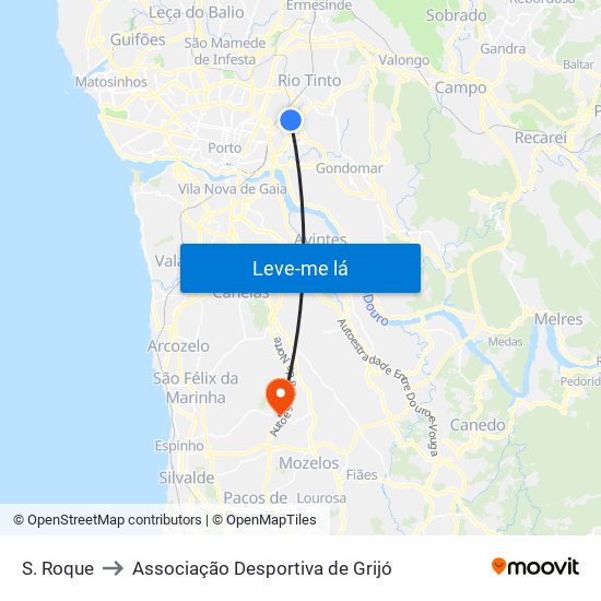 S. Roque to Associação Desportiva de Grijó map