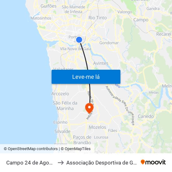 Campo 24 de Agosto to Associação Desportiva de Grijó map