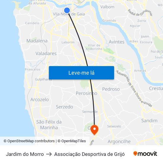 Jardim do Morro to Associação Desportiva de Grijó map