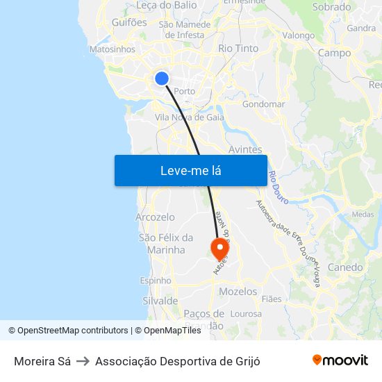 Moreira Sá to Associação Desportiva de Grijó map