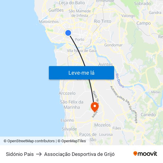 Sidónio Pais to Associação Desportiva de Grijó map