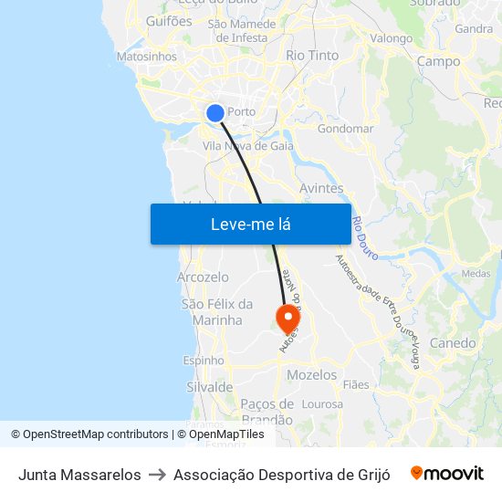 Junta Massarelos to Associação Desportiva de Grijó map