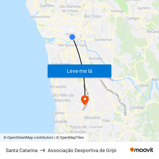 Santa Catarina to Associação Desportiva de Grijó map