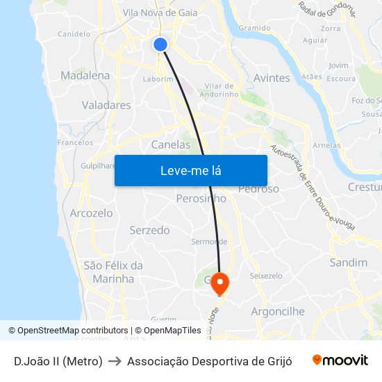 D.João II (Metro) to Associação Desportiva de Grijó map