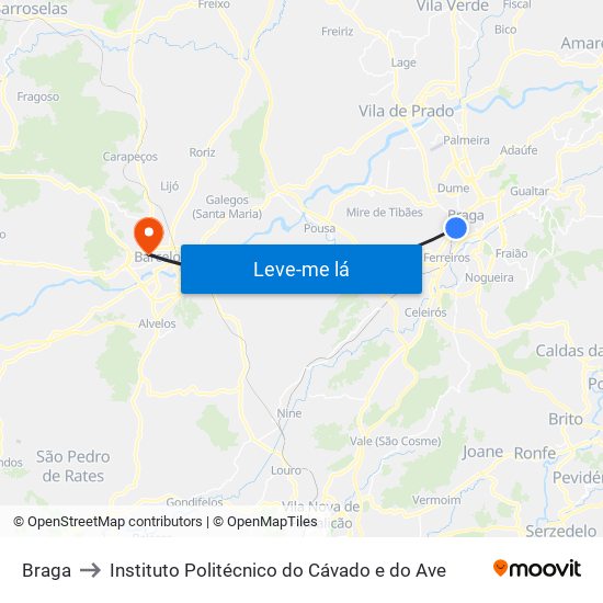 Braga to Instituto Politécnico do Cávado e do Ave map