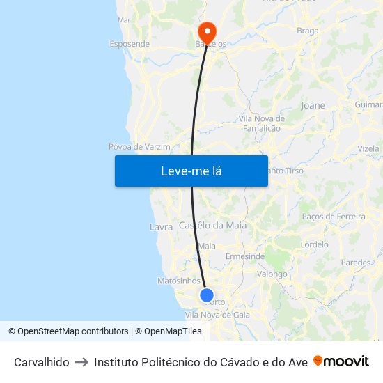 Carvalhido to Instituto Politécnico do Cávado e do Ave map