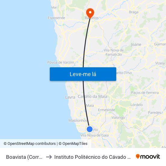 Boavista (Correios) to Instituto Politécnico do Cávado e do Ave map