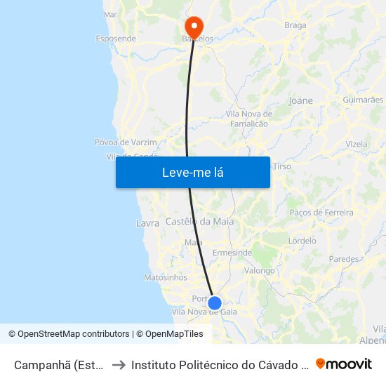 Campanhã (Estação) to Instituto Politécnico do Cávado e do Ave map