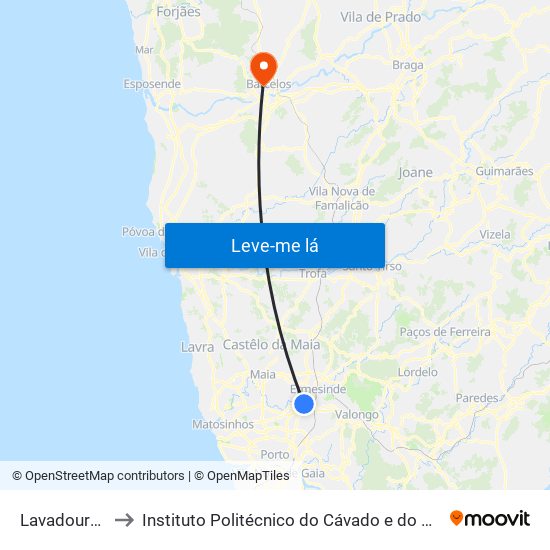 Lavadouros to Instituto Politécnico do Cávado e do Ave map