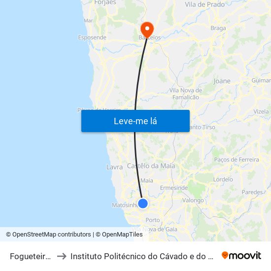 Fogueteiros to Instituto Politécnico do Cávado e do Ave map