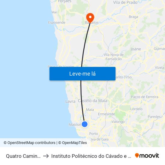 Quatro Caminhos to Instituto Politécnico do Cávado e do Ave map