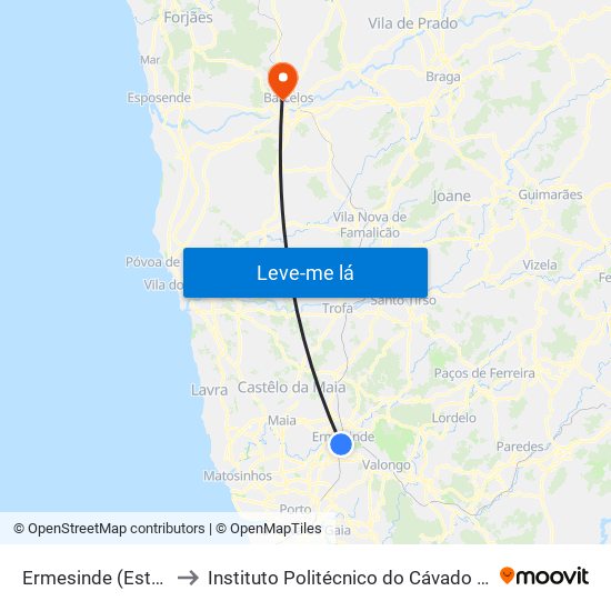 Ermesinde (Estação) to Instituto Politécnico do Cávado e do Ave map