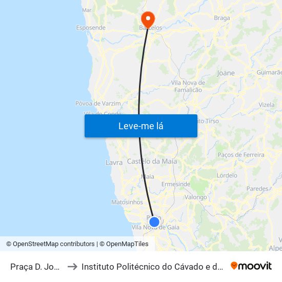 Praça D. João I to Instituto Politécnico do Cávado e do Ave map
