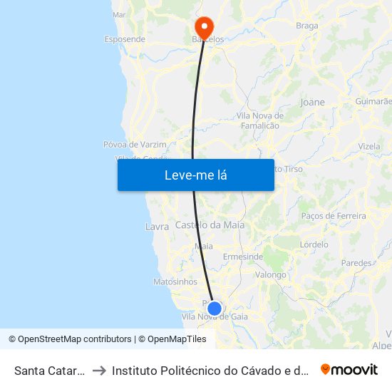 Santa Catarina to Instituto Politécnico do Cávado e do Ave map