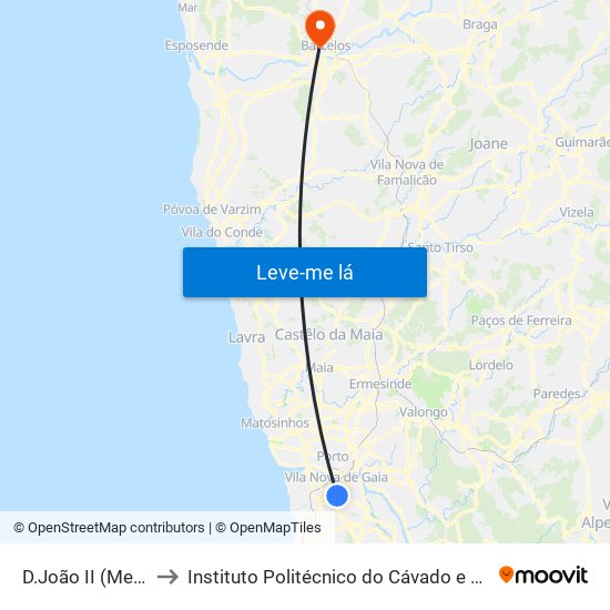 D.João II (Metro) to Instituto Politécnico do Cávado e do Ave map