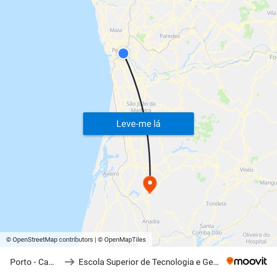 Porto - Campanhã to Escola Superior de Tecnologia e Gestão de Águeda map