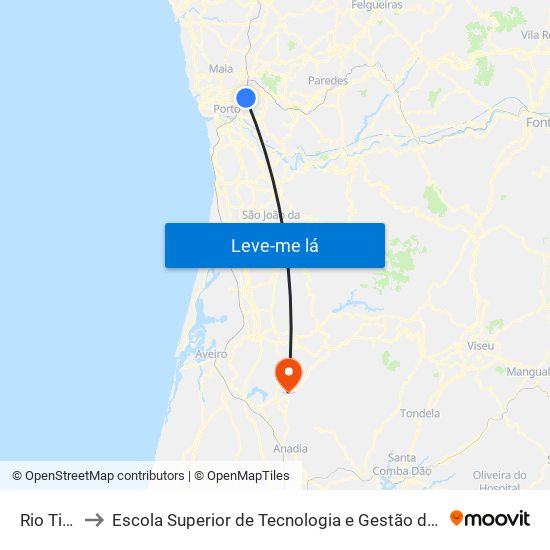 Rio Tinto to Escola Superior de Tecnologia e Gestão de Águeda map