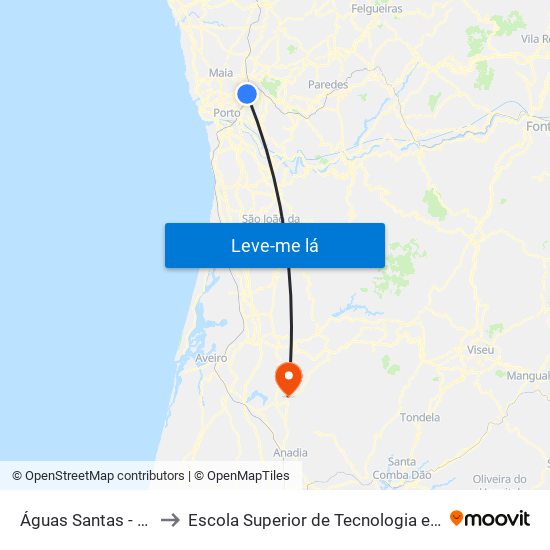 Águas Santas - Palmilheira to Escola Superior de Tecnologia e Gestão de Águeda map