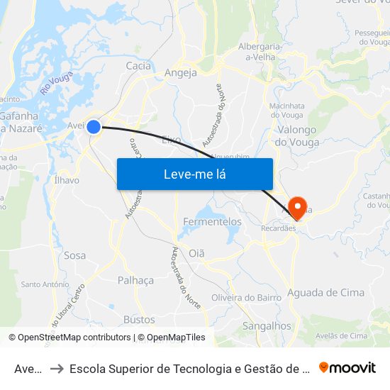 Aveiro to Escola Superior de Tecnologia e Gestão de Águeda map