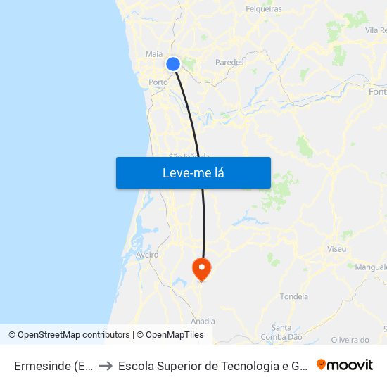 Ermesinde (Estação) to Escola Superior de Tecnologia e Gestão de Águeda map