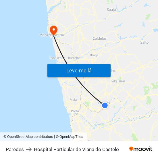 Paredes to Hospital Particular de Viana do Castelo map