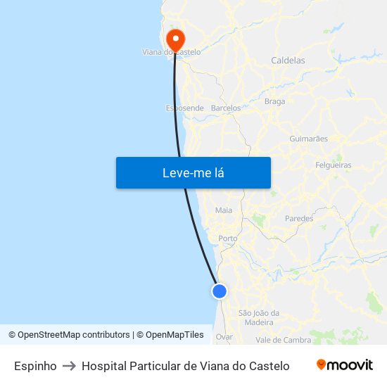 Espinho to Hospital Particular de Viana do Castelo map
