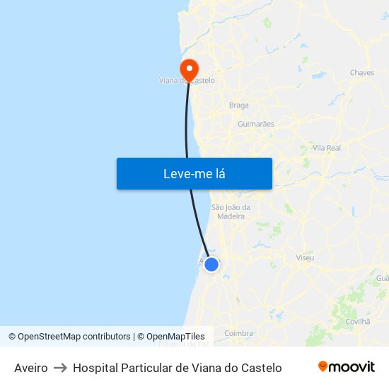 Aveiro to Hospital Particular de Viana do Castelo map