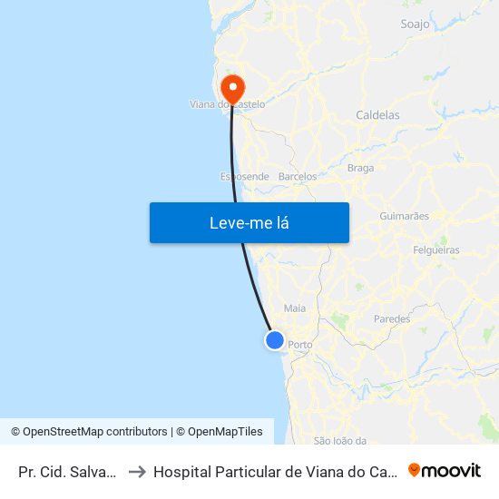 Pr. Cid. Salvador to Hospital Particular de Viana do Castelo map